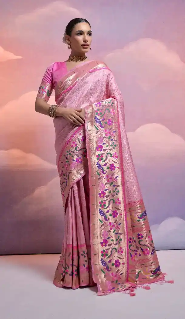 Pink Banarasi Silk Saree with Kanjivaram Weaving Work 216160