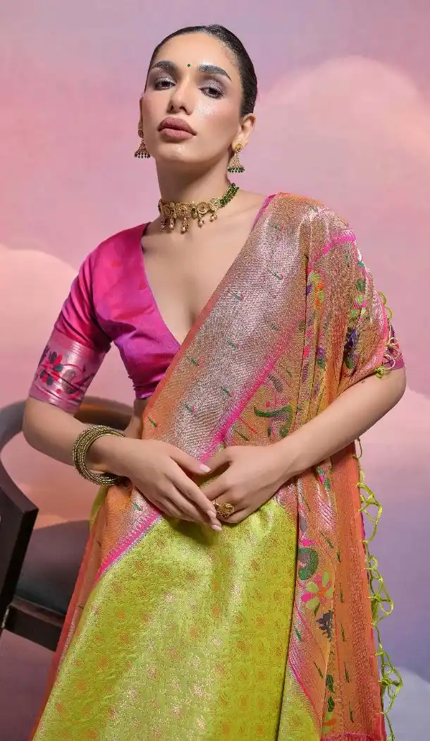 Mehendi Green Banarasi Silk Saree with Kanjivaram Work 216161