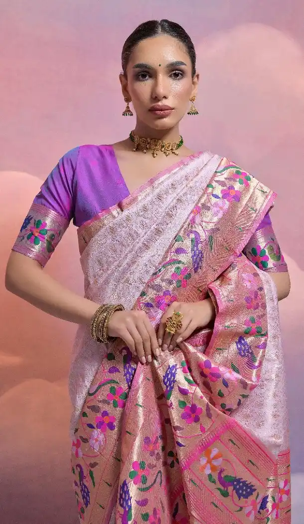 Light Lavender Banarasi Silk Saree with Kanjivaram Work 216163