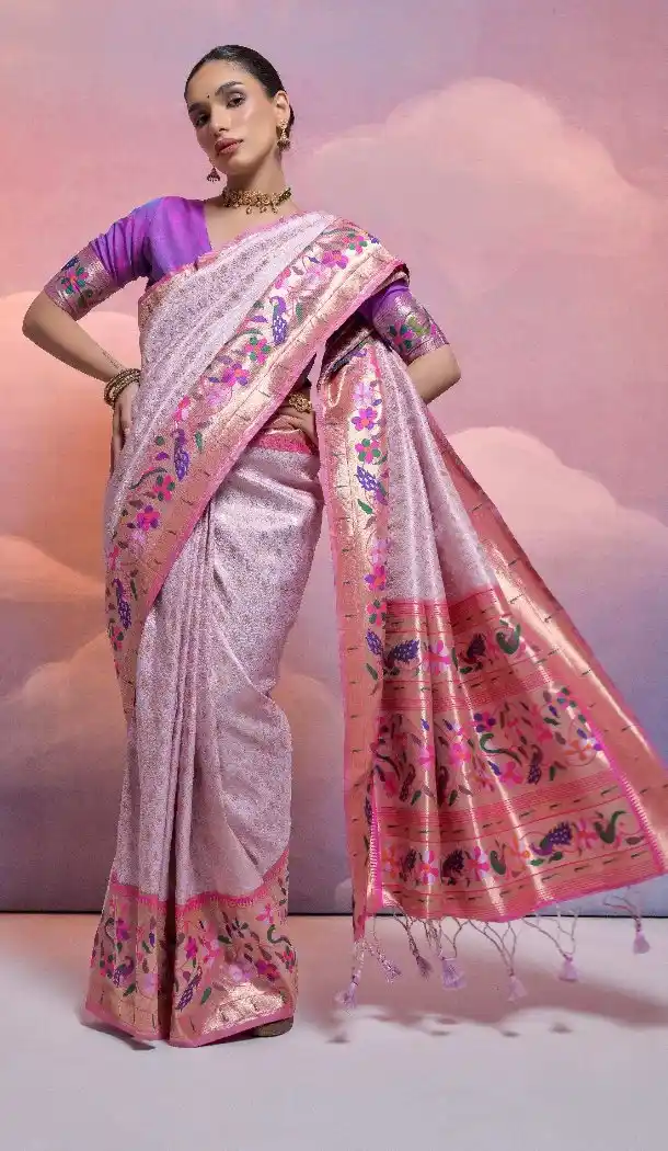 Light Lavender Banarasi Silk Saree with Kanjivaram Work 216163
