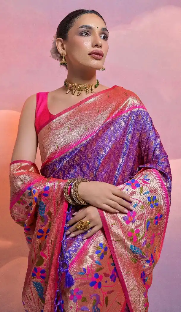 Purple Banarasi Silk Saree with Kanjivaram Work 216165