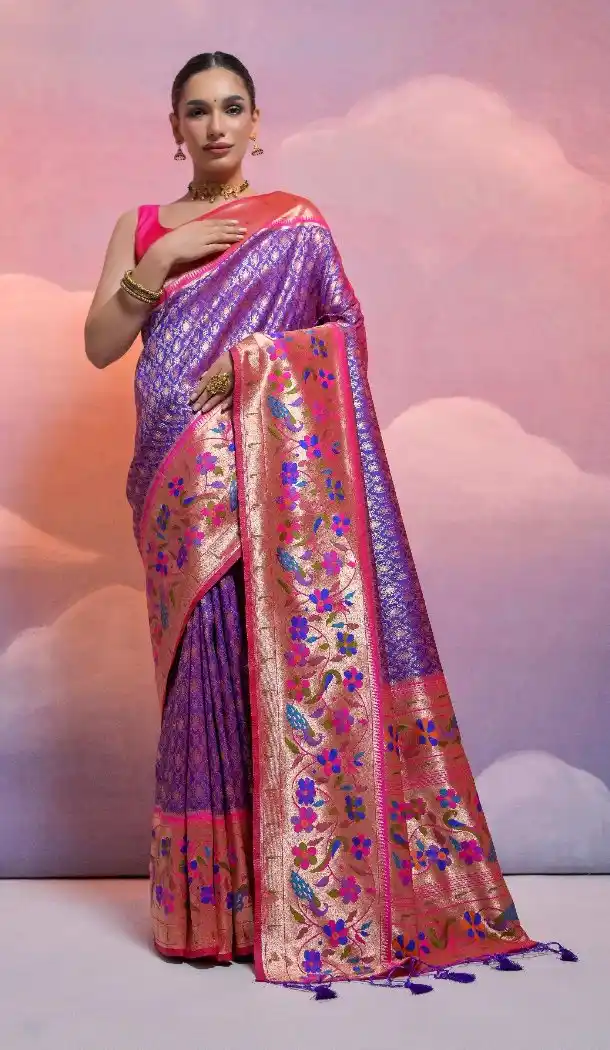 Purple Banarasi Silk Saree with Kanjivaram Work 216165