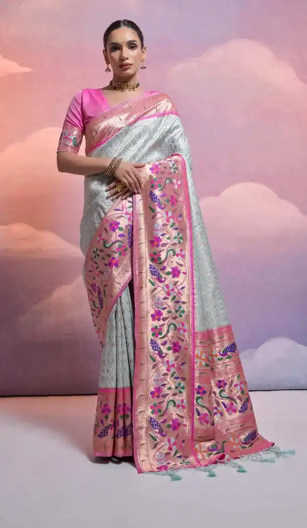 Sea Green Banarasi Silk Saree with Kanjivaram Weaving 216166