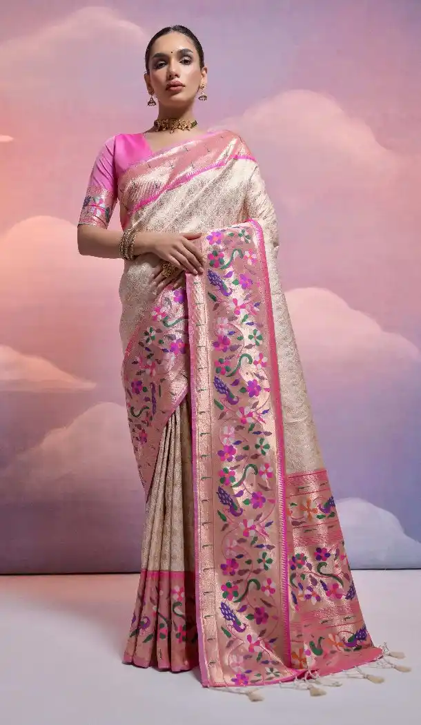 Off White Banarasi Silk Saree with Kanjivaram Work 216167