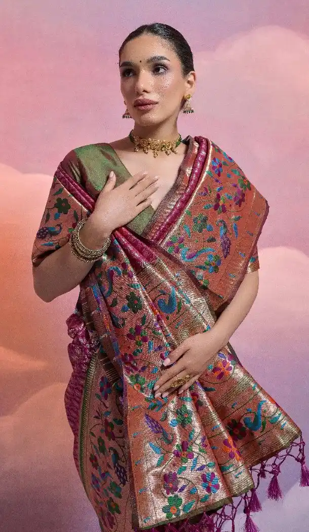 Dark Purple Banarasi Silk Saree with Kanjivaram Weaving 216168