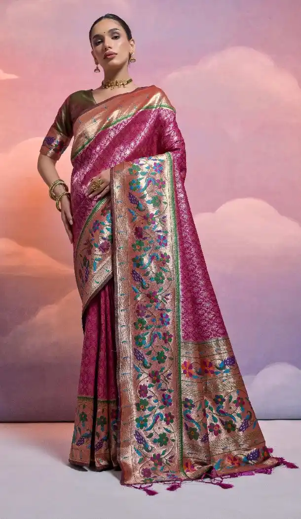 Dark Purple Banarasi Silk Saree with Kanjivaram Weaving 216168