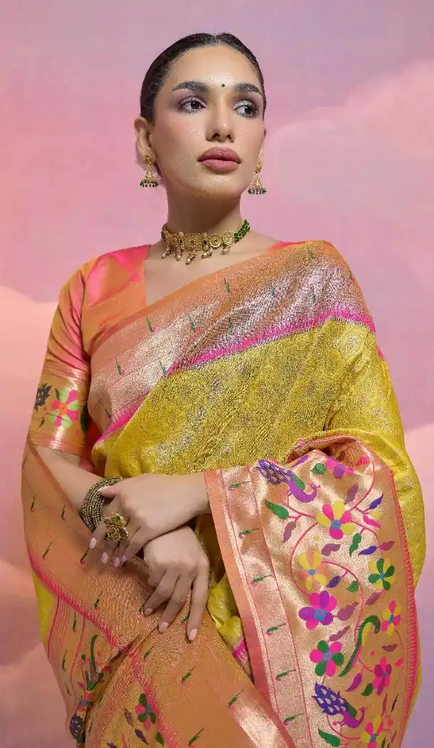 Yellow Banarasi Silk Saree with Kanjivaram Work 216169