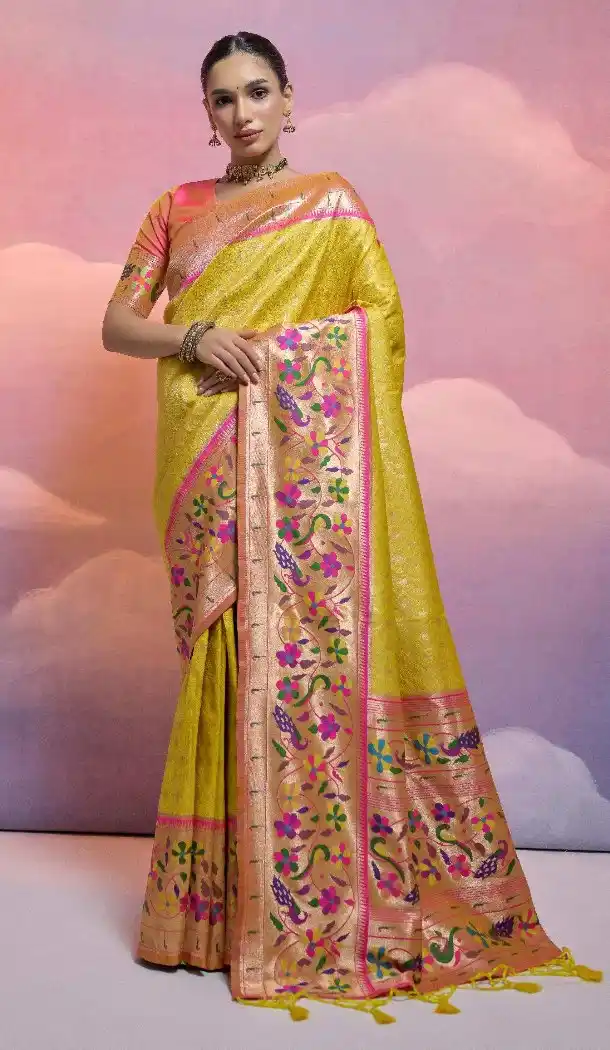 Yellow Banarasi Silk Saree with Kanjivaram Work 216169