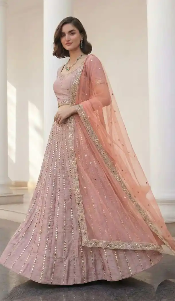 Pink Heavy Silk Lehenga Choli Mirror Work – 216115