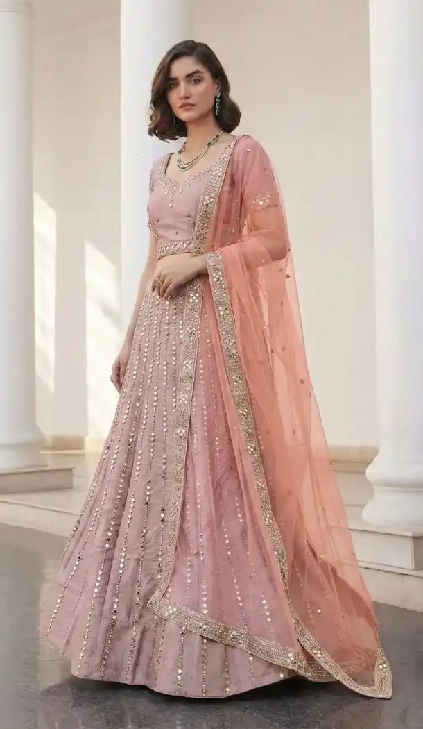 Pink Heavy Silk Lehenga Choli Mirror Work – 216115