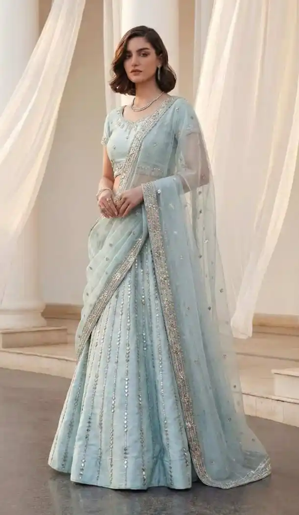 Sky Blue Thread Work Designer Lehenga Choli – 216116