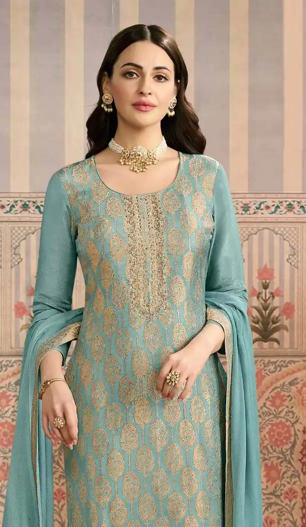 Sky Blue Pakistani Suit in Viscose with Embroidery – 216223