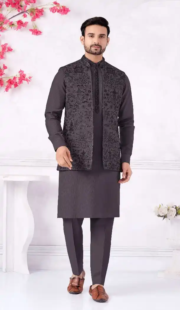 Men’s Purple Banarasi Silk Kurta Pajama – 216398