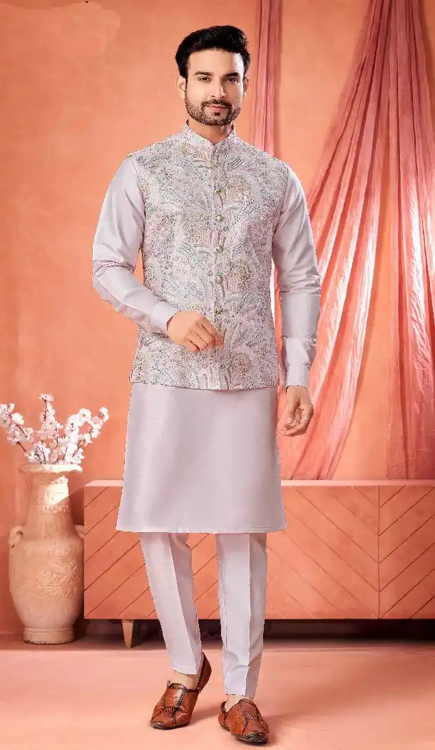 Lavender Banarasi Silk Kurta Pajama for Men – 216399