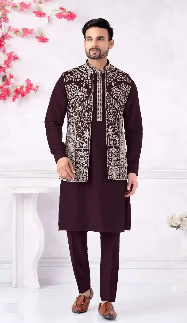 Banarasi Silk Kurta Pajama for Men in Purple – 216403