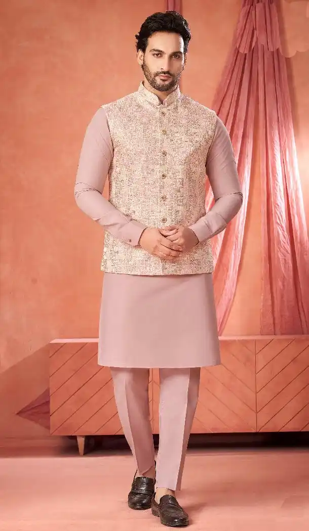 Pink Banarasi Silk Men Kurta Pajama – 216427