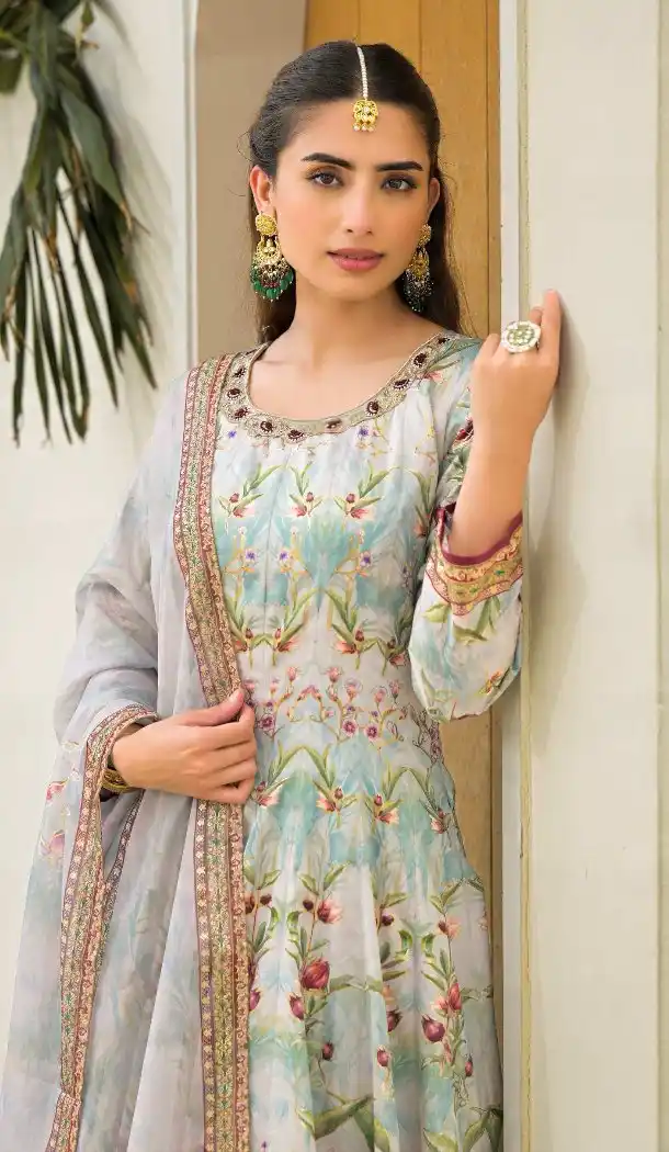 Sky Blue Digital Print Jam Silk Salwar Suit – 216440