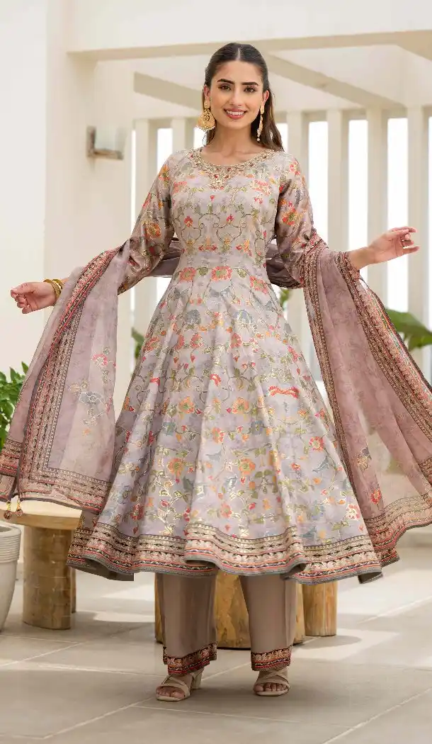 Grey Jam Silk Salwar Suit with Digital Print – 216441