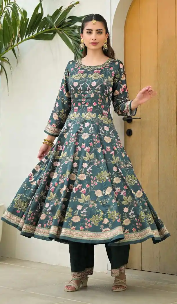 Green Digital Print Salwar Suit in Jam Silk – 216442