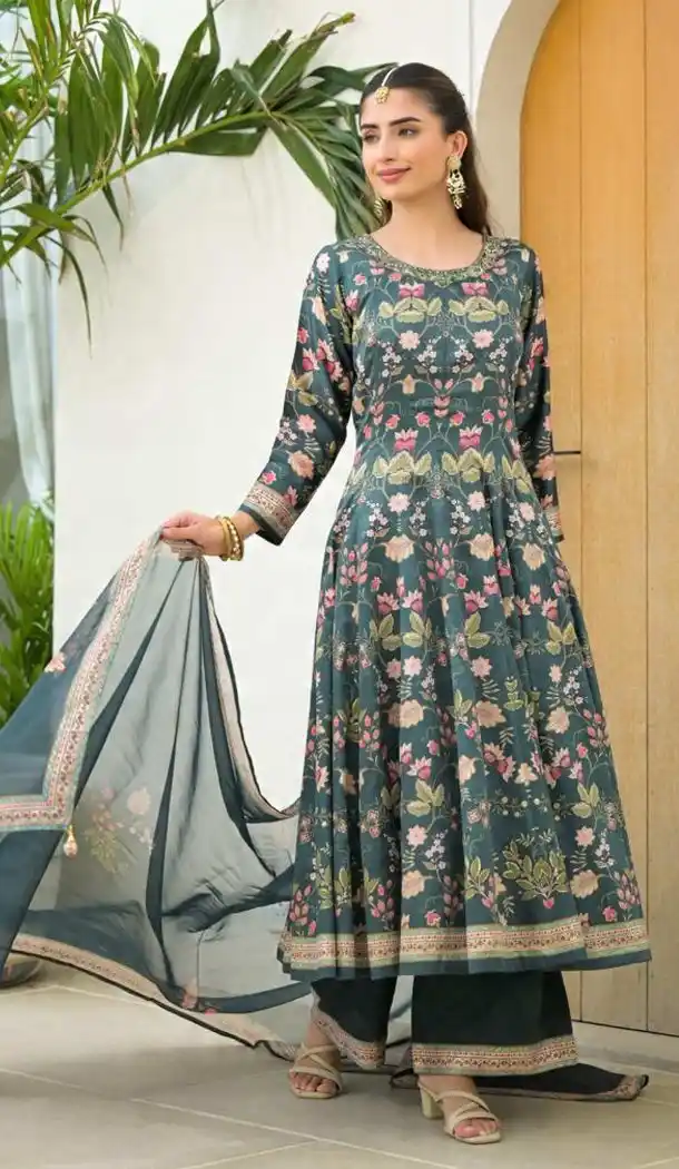 Green Digital Print Salwar Suit in Jam Silk – 216442