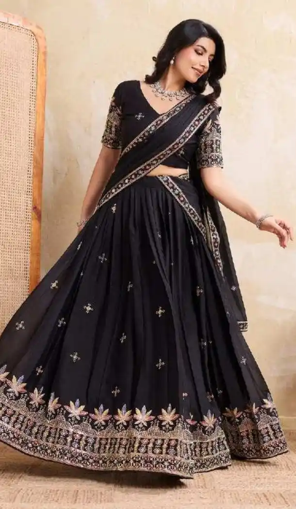 Black Embroidered Star Georgette Lehenga Choli – 216370
