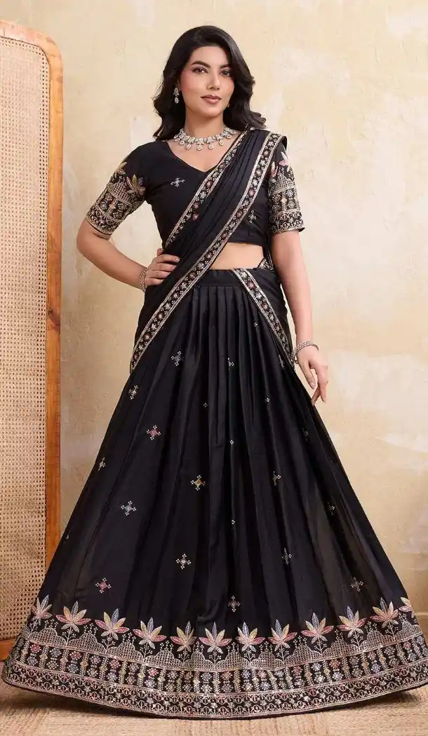 Black Embroidered Star Georgette Lehenga Choli – 216370