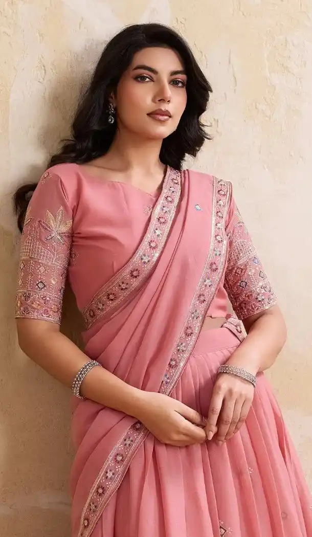 Pink Star Georgette Lehenga Choli Embroidered – 216371