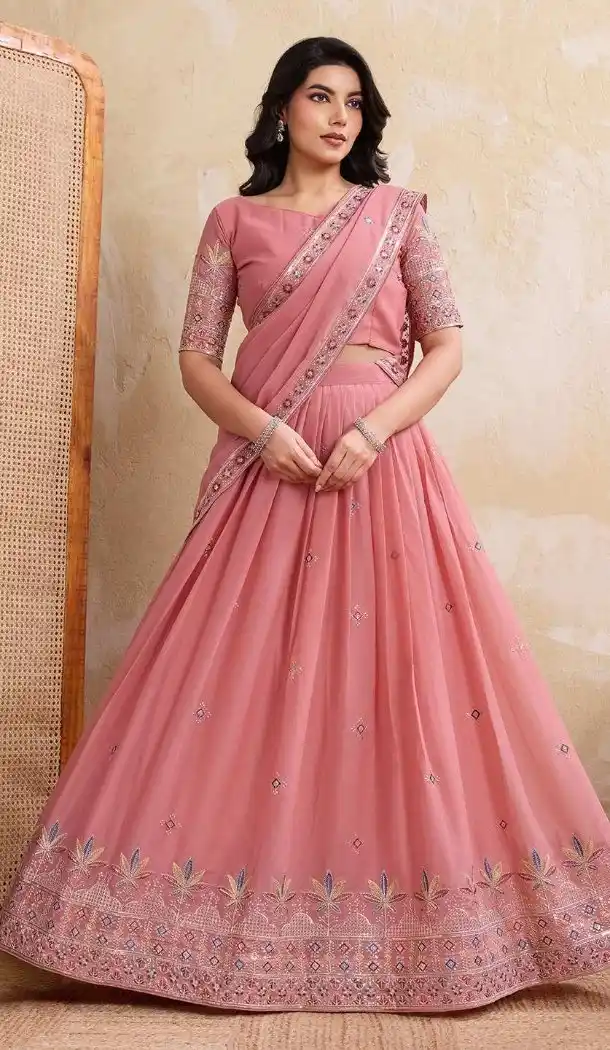 Pink Star Georgette Lehenga Choli Embroidered – 216371