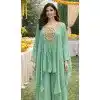 Shop Sea Green Palazzo Suit Viscose Chinon Plus Size - 216528