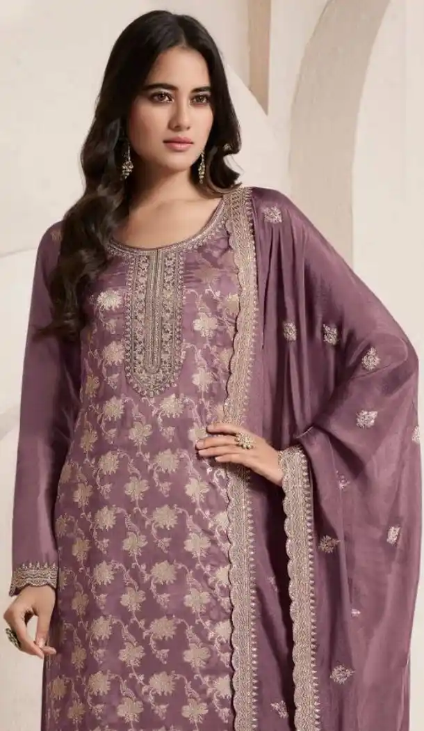 Jacquard Purple Embroidered Pakistani Suit – 216577