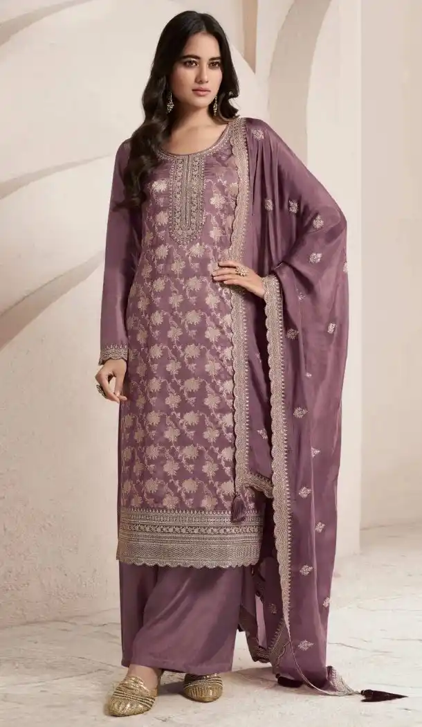 Jacquard Purple Embroidered Pakistani Suit – 216577