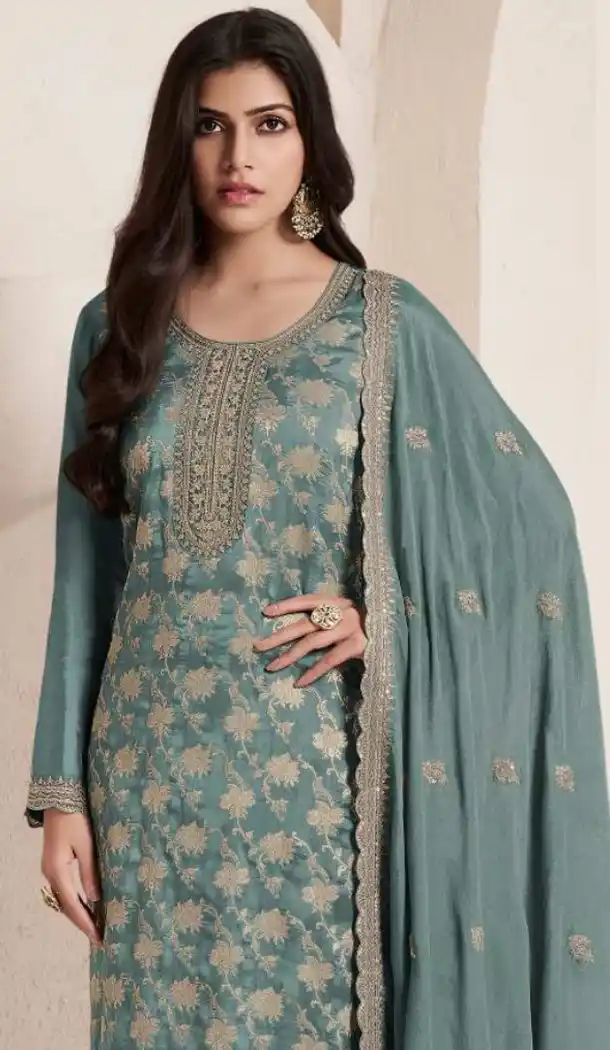 Green Embroidered Jacquard Pakistani Suit – 216579