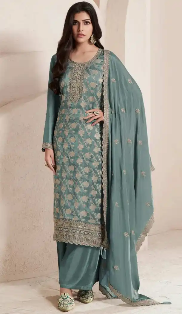 Green Embroidered Jacquard Pakistani Suit – 216579