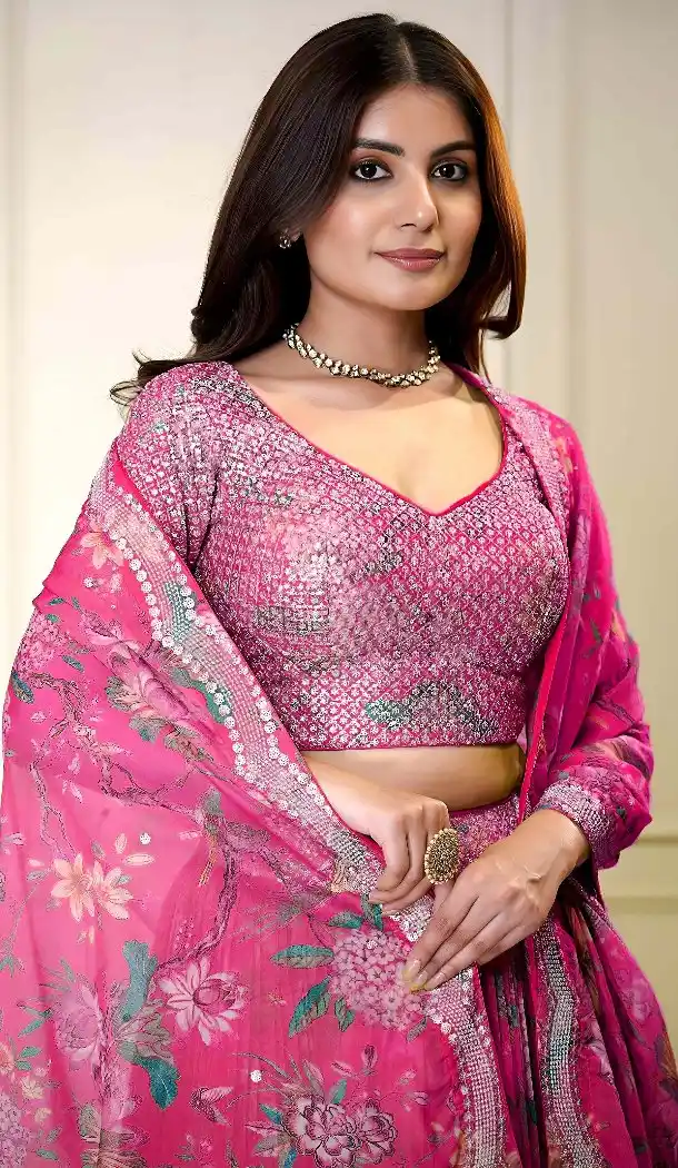 Pink Floral Organza Lehenga Choli with Embroidery – 216675