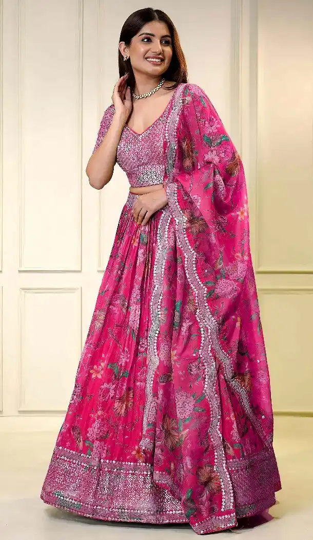 Pink Floral Organza Lehenga Choli with Embroidery – 216675