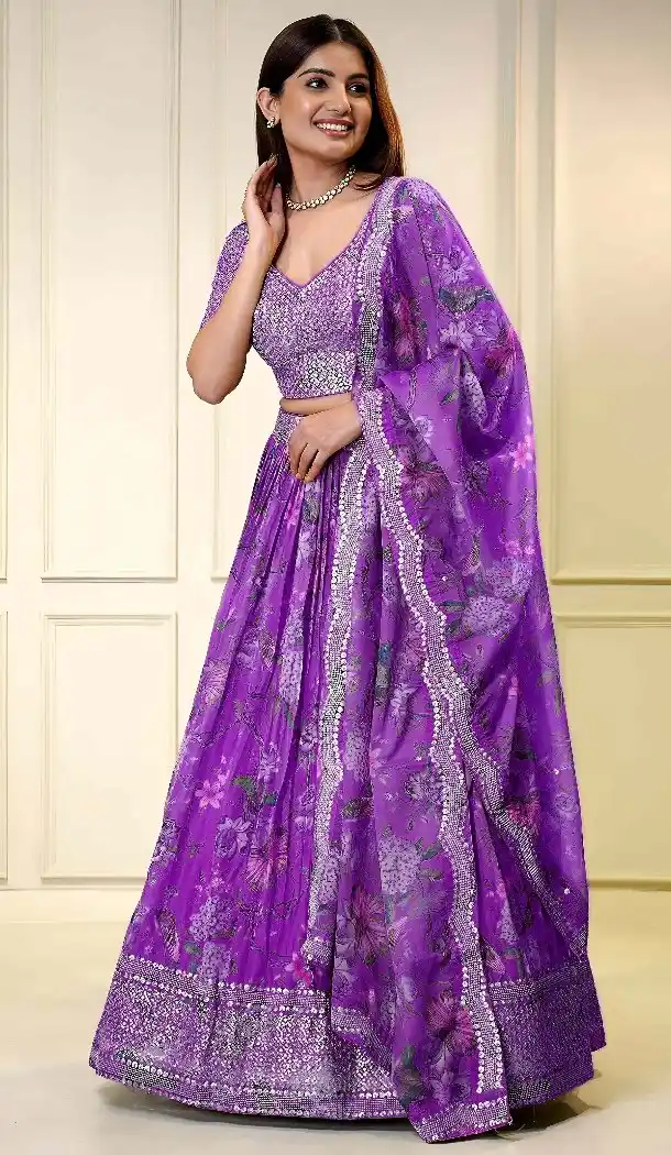 Purple Floral Embroidered Organza Lehenga Choli – 216676