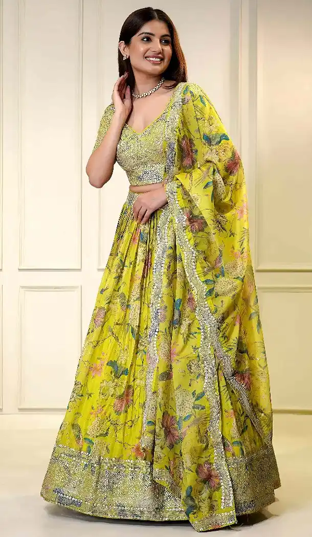 Yellow Floral Print Organza Lehenga Choli – 216677