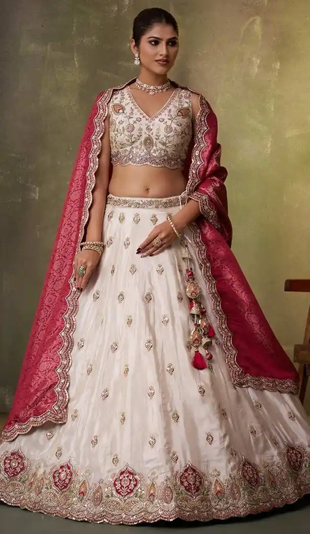 Tissue Lehenga Choli in Beige with Designer Embroidery – 216694
