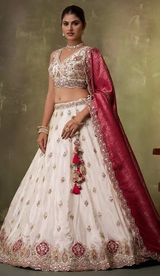 Tissue Lehenga Choli in Beige with Designer Embroidery – 216694