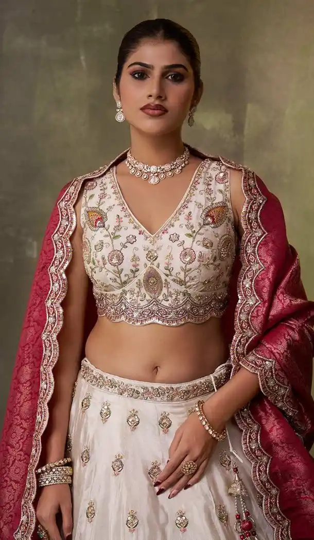 Tissue Lehenga Choli in Beige with Designer Embroidery – 216694