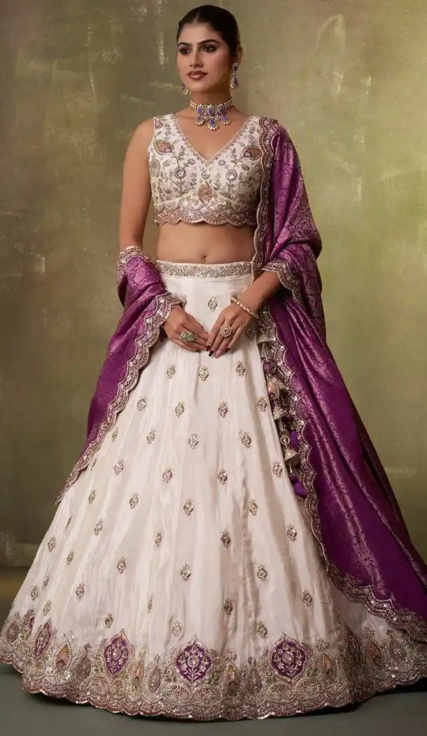 Beige Embroidered Tissue Lehenga Choli Designer Style – 216695