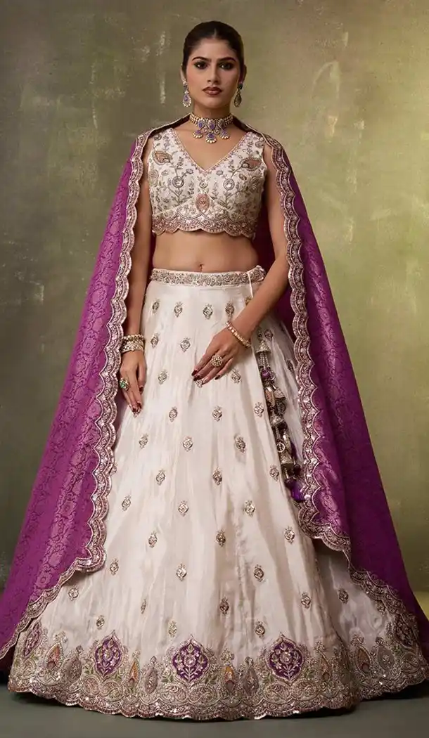 Beige Embroidered Tissue Lehenga Choli Designer Style – 216695