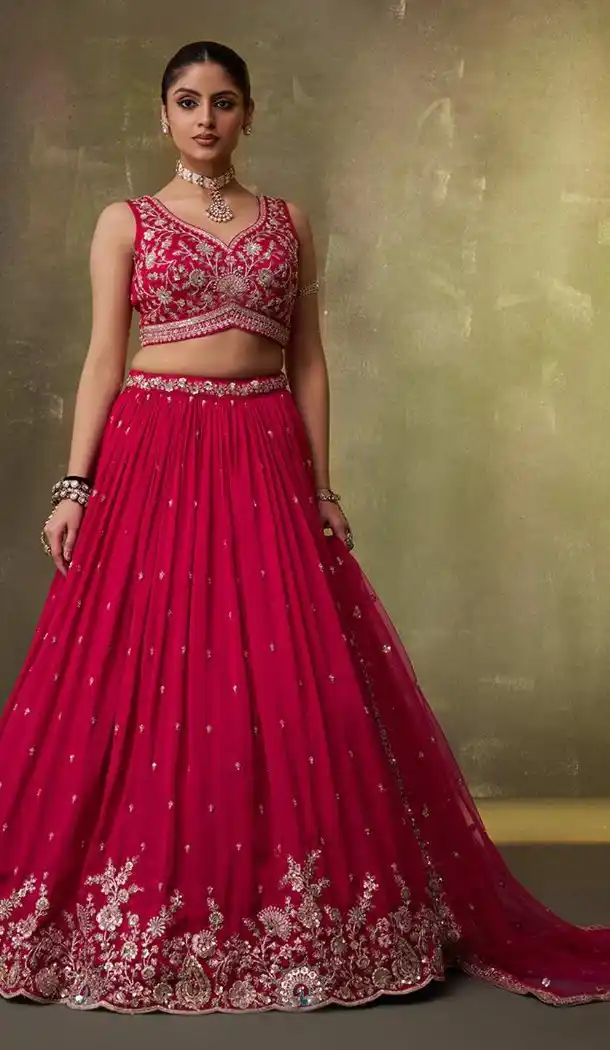 Designer Pink Georgette Lehenga Choli with Embroidery – 216699