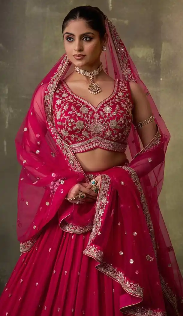 Designer Pink Georgette Lehenga Choli with Embroidery – 216699
