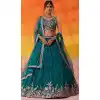 Buy Teal Blue Georgette Embroidered Lehenga Choli in Plus Size - 216700