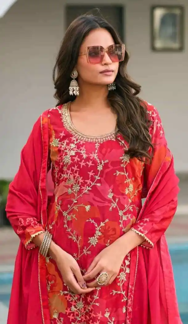 Heavy Chinon Multi Palazzo Suit Embroidered – 216736