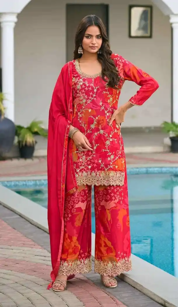 Heavy Chinon Multi Palazzo Suit Embroidered – 216736