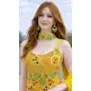 Buy Yellow Chinon Silk Palazzo Suit in Plus Size - 216755
