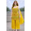 Buy Yellow Chinon Silk Palazzo Suit in Plus Size - 216755