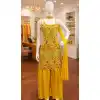 Buy Yellow Chinon Silk Palazzo Suit in Plus Size - 216755